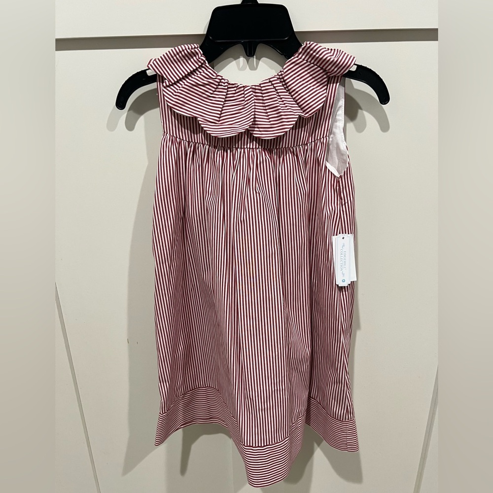Edgehill Collection Red and White Striped Ruffle Collar Dress